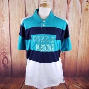 Parish Blue Color Block Polo Shirt Size 2X B100